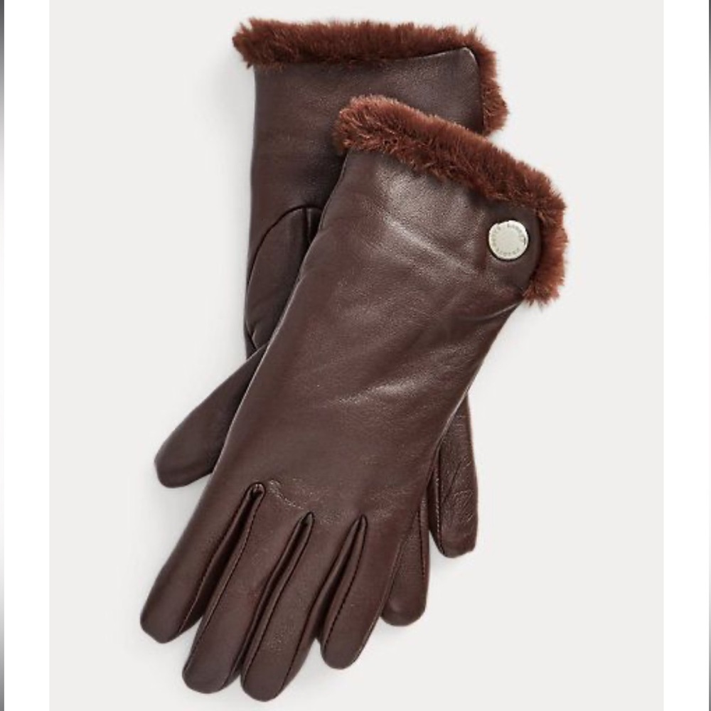 Lauren by Ralph Lauren Brown Leather glove size Small.